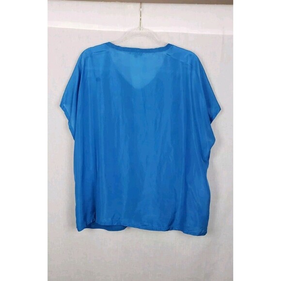 Eileen Fisher Blouse Top XL Linen Silk Turquoise Blue Casual‎ Work Quiet Luxury - Picture 2 of 6